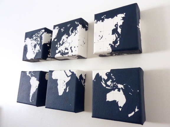 Hand painted world map canvases